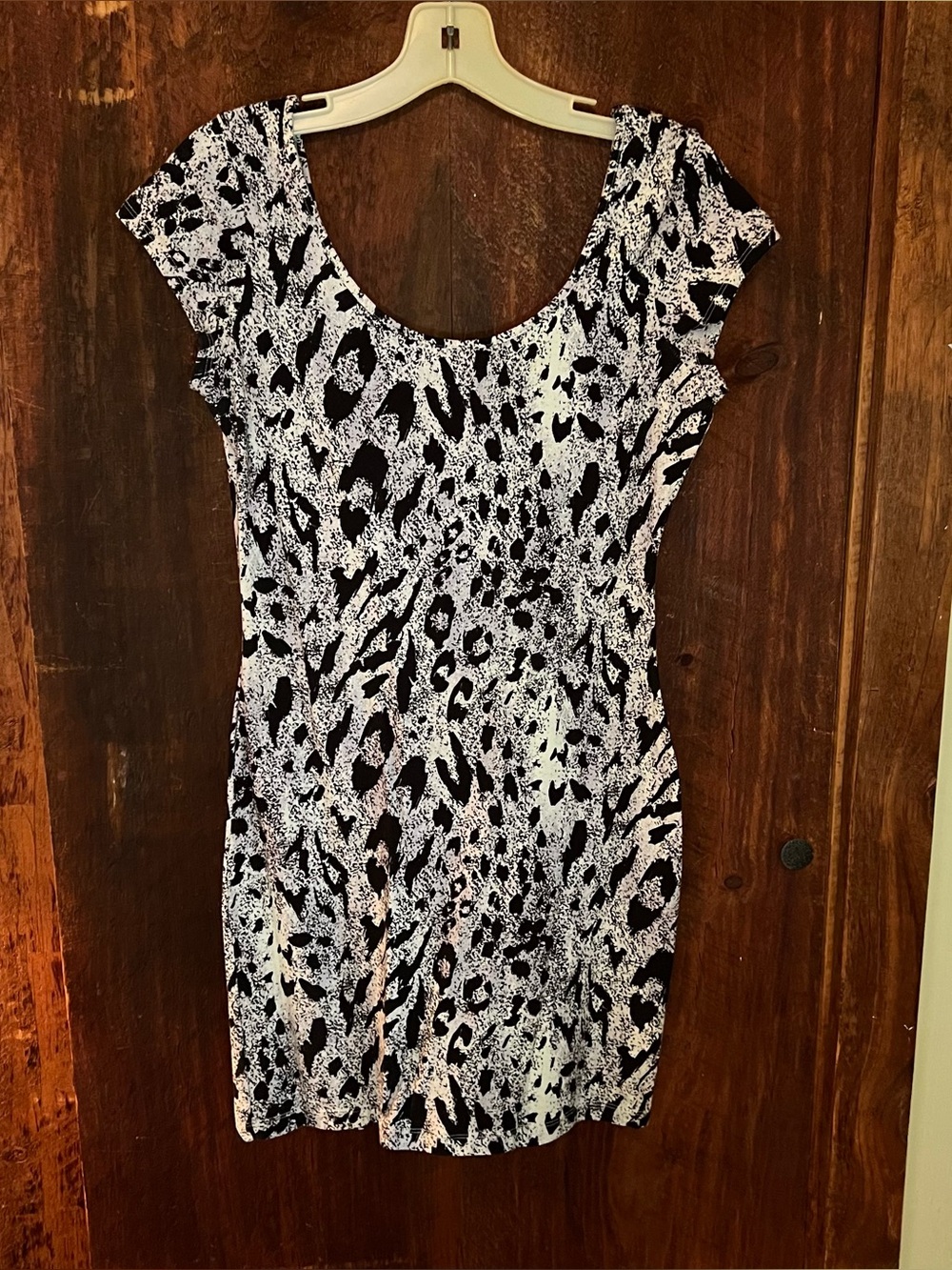 Black & White Animal Print Scoop Neck Bodycon Dress